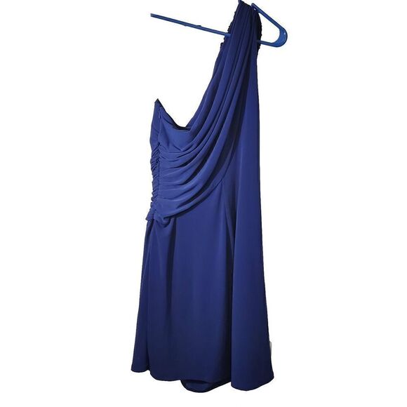 Max and Cleo Dress Womens Size 10 Blue One Shoulder Rouched Embellished Party - Picture 2 of 6